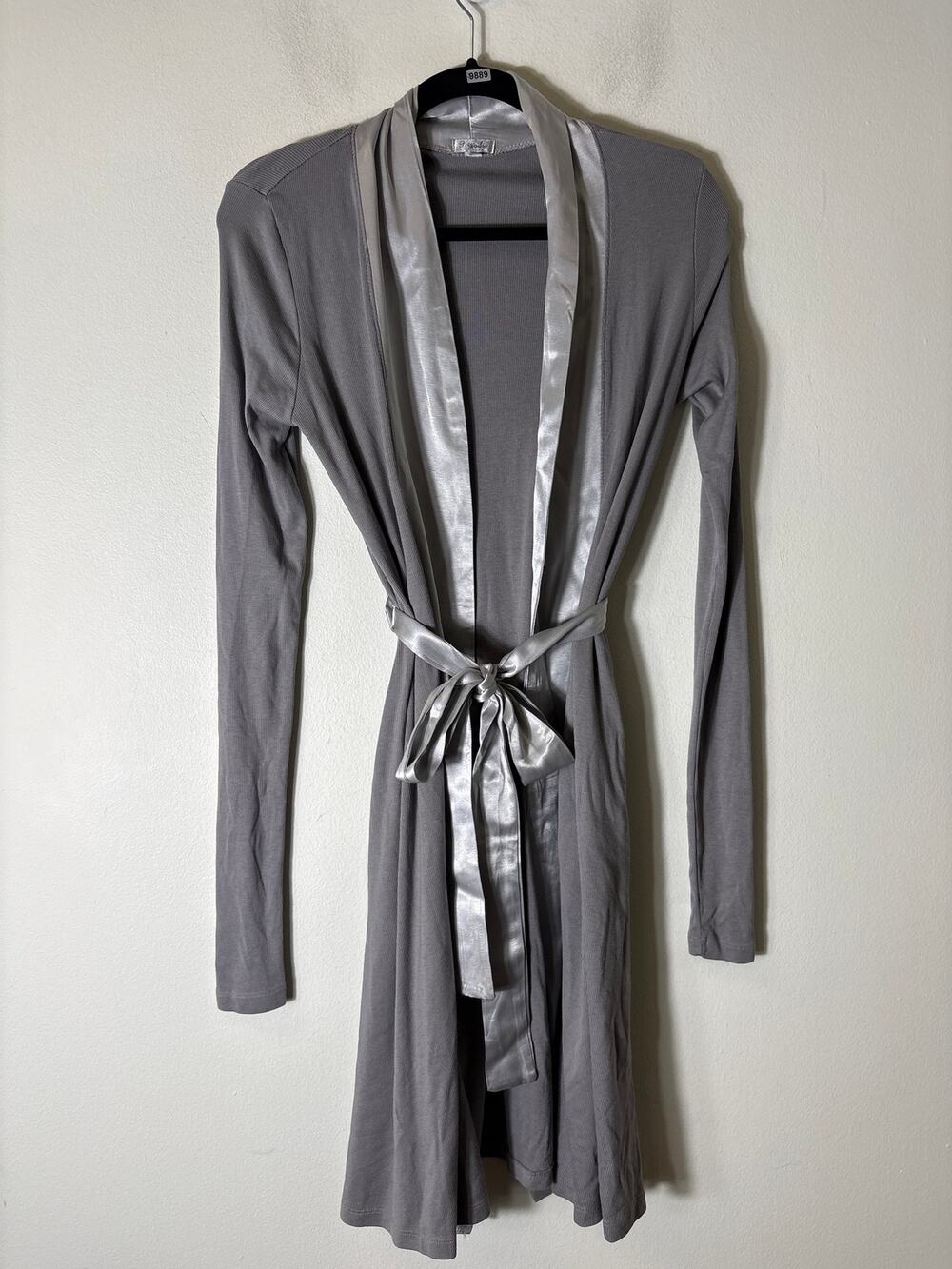 PJ Harlow Gray Knit Satin Trim Robe Sz XS/S